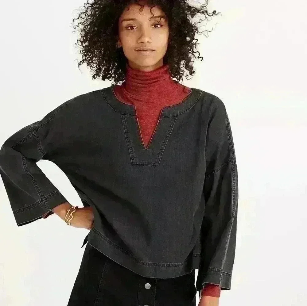 Denim Side-Lace Top in Sloan Black/ gray xs originally 78$ - Picture 1 of 4